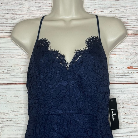 NWT Lulus Flirting with Desire Navy Blue Lace Bodycon Dress Sz S - Picture 8 of 16